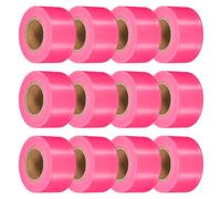 PATIKIL 12Pack Flourescent Pink Flagging Tape, 1.5" x 150 ft Non-Adhesive PVC Neon Ribbon Marking Roll Survey Tape for Tree Marking, Trail Marking