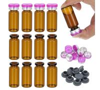 PATIKIL 12pcs 10ml Amber Borosilicate Glass Sample Vials with Aluminum Plastic Cap and Rubber Stopper for Lab Solid Liquid Powder Storage, Purple Silver Tone