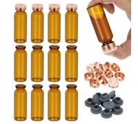 PATIKIL 12pcs 20ml Amber Borosilicate Glass Sample Vials with Aluminum Plastic Cap and Rubber Stopper for Lab Solid Liquid Powder Storage, Gold Tone
