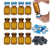 PATIKIL 12pcs 2ml Amber Borosilicate Glass Sample Vials with Aluminum Plastic Cap and Rubber Stopper for Lab Solid Liquid Powder Storage, Dark Silver Tone