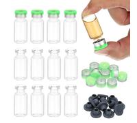 PATIKIL 12pcs 3ml Clear Borosilicate Glass Sample Vials with Aluminum Plastic Cap and Rubber Stopper for Lab Solid Liquid Powder Storage, Green Silver Tone