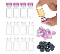 PATIKIL 12pcs 3ml Clear Borosilicate Glass Sample Vials with Aluminum Plastic Cap and Rubber Stopper for Lab Solid Liquid Powder Storage, Purple Silver Tone