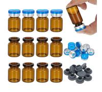 PATIKIL 12pcs 5ml Amber Borosilicate Glass Sample Vials with Aluminum Plastic Cap and Rubber Stopper for Lab Solid Liquid Powder Storage, Dark Silver Tone
