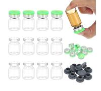 PATIKIL 12pcs 5ml Clear Borosilicate Glass Sample Vials with Aluminum Plastic Cap and Rubber Stopper for Lab Solid Liquid Powder Storage, Green Silver Tone