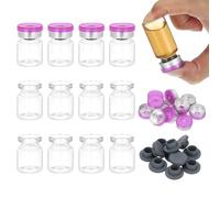 PATIKIL 12pcs 5ml Clear Borosilicate Glass Sample Vials with Aluminum Plastic Cap and Rubber Stopper for Lab Solid Liquid Powder Storage, Purple Silver Tone