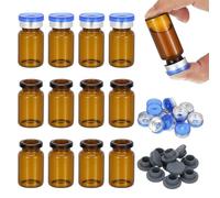 PATIKIL 12pcs 7ml Amber Borosilicate Glass Sample Vials with Aluminum Plastic Cap and Rubber Stopper for Lab Solid Liquid Powder Storage, Blue Silver Tone