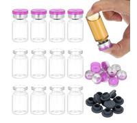PATIKIL 12pcs 7ml Clear Borosilicate Glass Sample Vials with Aluminum Plastic Cap and Rubber Stopper for Lab Solid Liquid Powder Storage, Purple Silver Tone