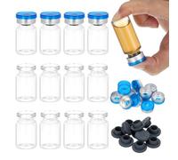 PATIKIL 12pcs 7ml Clear Borosilicate Glass Sample Vials with Aluminum Plastic Cap and Rubber Stopper for Lab Solid Liquid Powder Storage, Dark Silver Tone