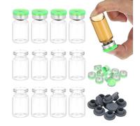 PATIKIL 12pcs 7ml Clear Borosilicate Glass Sample Vials with Aluminum Plastic Cap and Rubber Stopper for Lab Solid Liquid Powder Storage, Green Silver Tone
