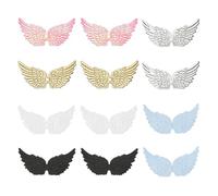 PATIKIL 12Pcs Angel Wings for Crafts, Small Glitter Multi-Colored Angel Wings Ornament Fabric Wings Sew on Patches for Backpacks Dress DIY Crafts (5.3 Inch)