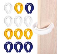 PATIKIL 12PCS Door Pinch Guard, Door Slam Stopper Finger Pinch Guard Slam Preventer Durable First Responder Wedge C Shaped Plastic for Slamming Doors Pets Locked in Rooms,Yellow White Blue