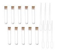 PATIKIL 12x60mm (3ml) Plastic Test Tubes with Cork Stoppers, 10Pcs Clear Liquid Vials and 6Pcs 2ml Liquid Droppers, Small Containers for Bead Bath Salt Liquid Storage