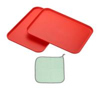 PATIKIL 12x8.7 Plastic Tray, 2 Pack Rectangular Plates Small Food Tray Wheat Plates Dishes Reusable Dessert Plate Trays with Cloth for Cake Fruits Salad Cupcake Steak Serving Red
