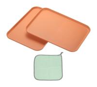 PATIKIL 12x8.7 Plastic Tray, 2 Pack Rectangular Plates Small Food Tray Wheat Plates Dishes Reusable Dessert Plate Trays with Cloth for Cake Fruits Salad Cupcake Steak Serving Orange