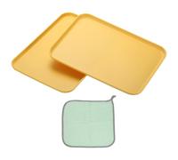 PATIKIL 12x8.7 Plastic Tray, 2 Pack Rectangular Plates Small Food Tray Wheat Plates Dishes Reusable Dessert Plate Trays with Cloth for Cake Fruits Salad Cupcake Steak Serving Yellow
