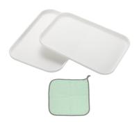 PATIKIL 12x8.7 Plastic Tray, 2 Pack Rectangular Plates Small Food Tray Wheat Plates Dishes Reusable Dessert Plate Trays with Cloth for Cake Fruits Salad Cupcake Steak Serving White