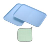 PATIKIL 12x8.7 Plastic Tray, 2 Pack Rectangular Plates Small Food Tray Wheat Plates Dishes Reusable Dessert Plate Trays with Cloth for Cake Fruits Salad Cupcake Steak Serving Blue
