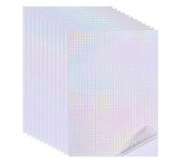 PATIKIL 12x8 Inch Holographic Laminate Sheets, 12Pcs Holographic Sticker Paper Transparent Vinyl Laminate Film A4 Waterproof Self Adhesive for Craft Books, Small Grid Dot Pattern