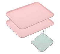 PATIKIL 12x9 Inch Fast Food Serving Trays, 2pcs Reusable Restaurant Serving Trays Cleaning Clothes Included PP Multi-Purpose Rectangle Small Size Tray, Pink