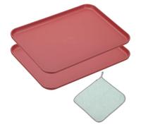 PATIKIL 12x9 Inch Fast Food Serving Trays, 2pcs Reusable Restaurant Serving Trays Cleaning Clothes Included PP Multi-Purpose Rectangle Small Size Tray, Rose Red