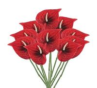PATIKIL 13" Artificial Anthurium Lily Flowers, 10 Pack Permanent Flower Floral Arrangements Bouquet for Home Decor Bridal Wedding Festival Party, Dark Red