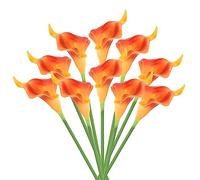 PATIKIL 13" Artificial Calla Lily Flowers, 10 Stems Faux Permanent Flower Floral Arrangements Bouquet for Home Decor Wedding Table Centerpiece, Orange Red