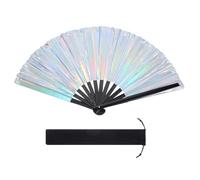 PATIKIL 13" Glitter Clack Rave Fan with Bag, Large Holder Folding Hand Fan Holder Handheld Fan for Women Edm Festival Club Party Dance, Laser