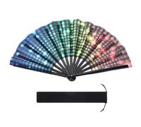 PATIKIL 13" Glitter Clack Rave Fan with Bag, Large Holder Folding Hand Fan Holder Handheld Fan for Women Edm Festival Club Party Dance, Dot Fluorescent