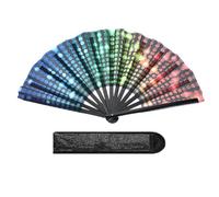 PATIKIL 13" Glitter Clack Rave Fan with Holster, Large Holder Folding Hand Fan Holder Handheld Fan for Women Edm Festival Club Party Dance, Fluorescent