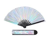 PATIKIL 13" Glitter Clack Rave Fan with Holster, Large Holder Folding Hand Fan Holder Handheld Fan for Women Edm Festival Club Party Dance, Laser