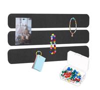 PATIKIL 13 inch Felt Bulletin Board Bar Strip, 3 Pack Self-Adhesive Wall Bulletin Felt Pin Board with 30 Push Pins Corkboard for Home Office Photos Memos, Black