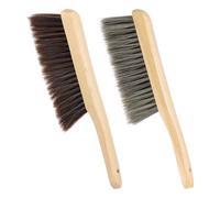 PATIKIL 13" Wood Hand Broom Brush, 2 Pcs Soft Bristles Brush Dust Brush with Handle for Fireplace Sofa Furniture Woodworking Cleaning Drafting, Gray Brown