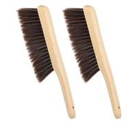 PATIKIL 13" Wood Hand Broom Brush, 2 Pcs Soft Nylon Bristles Dust Brush with Handle for Multi-Surface Cleaning, Brown