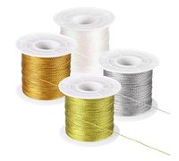 PATIKIL 1312 Feet / 456 Yard Metallic Cord Tinsel Ornament String, 1mm Tag Cord Non Stretch Twine Thread for Gift Wrapping Craft Jewelry Making, Gold/Silver/Bright Gold/White 4 Spool