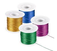PATIKIL 1312 Feet / 456 Yard Metallic Cord Tinsel Ornament String, 1mm Tag Cord Non Stretch Twine Thread for Gift Wrapping Craft Jewelry Making, Gold/Rose Red/Dark Blue/Green 4 Spool