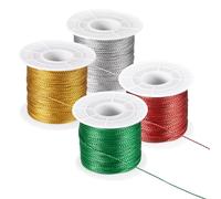 PATIKIL 1312 Feet / 456 Yard Metallic Cord Tinsel Ornament String, 1mm Tag Cord Non Stretch Twine Thread for Gift Wrapping Craft Jewelry Making, Gold/Silver/Red/Green 4 Spool