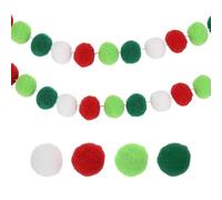 PATIKIL 13Ft Pom Pom Garland Decorations, 2Pcs Colorful Felt Ball Garland Banner Cute Rainbow Pompom Hanging Decorations for Tree Ornaments Homes Decor, Red/Green/White/Gray Green