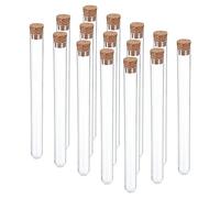 PATIKIL 13ml Plastic Test Tubes with Cork Stoppers, 15Pcs 150x15mm Tubes for Scientific Party Decoration Candy Bead Storage Bath Salt Lab Use, Clear