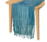 PATIKIL 14 Ft Cheesecloth Table Runner Rustic Gauze Terracotta Cheese Cloth Table Runner with Wrinkled for Bohemian Wedding Party Bridal Shower Table Decoration, Teal Blue