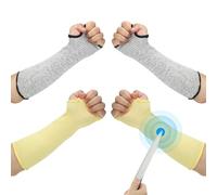 PATIKIL 14 Inch Cut Resistant Sleeve, 2 Pairs Arm Safety Protectors Sleeves with Thumb Hole Level 5 Protection Forearm Guard Sleeves for Thin Skin and Bruising, M, Yellow/Gray
