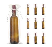 PATIKIL 14 x 5 Inch Organza Wine Bags, 20 Pcs Gift Wrap Bags Sheer Mesh Wine Bottle Bag Drawstring Pouches Reusable for Party Wedding Favors, Beige
