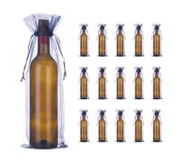PATIKIL 14 x 5 Inch Organza Wine Bags, 40 Pcs Gift Wrap Bags Sheer Mesh Wine Bottle Bag Drawstring Pouches Reusable for Party Wedding Favors, Navy Blue
