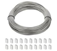 PATIKIL 144.3Ft 304 Stainless Steel Cable Kit, 1/16" Metal Wire Rope 7x7 Strand Core with 50 Pcs Aluminum Sleeves for Clothes Line Handrail (44M x 1.5 Mm)