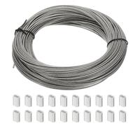 PATIKIL 144.3Ft 304 Stainless Steel Cable Kit, 1/16" Plastic Coated Wire Rope 7x7 Strand Core with 50 Pcs Aluminum Sleeves for Clothes Line Handrail (44M x 1.5 Mm)