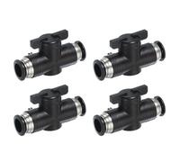 PATIKIL 14mm (11/20") Push to Connect Fittings Ball Valve, 4 Pcs 0-60 Degree BUC Air Flow Control Valve Quick Straight Connectors Air Hose Fitting for Pneumatic System Pipeline, Black