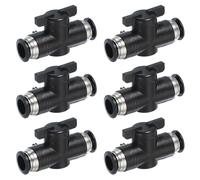 PATIKIL 14mm (11/20") Push to Connect Fittings Ball Valve, 6 Pcs 0-60 Degree BUC Air Flow Control Valve Quick Straight Connectors Air Hose Fitting for Pneumatic System Pipeline, Black