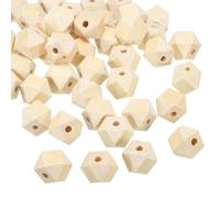 PATIKIL 14mm Natural Wood Beads, 60 Pack Unfinished Wooden Beads Geometric Hexagon Loose Beads Spacer Beads for DIY Craft Jewelry Making Home Decoration