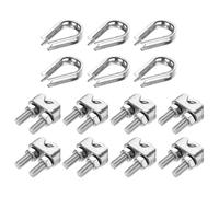 PATIKIL 14Pcs M5 304 Stainless Steel Wire Rope Kit, Wire Rope Cable Clip Clamp, Tube Thimble and Crimping Loop for 3/16 Inch Wire Rope Cable Thimbles, Silver