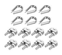 PATIKIL 14Pcs M6 304 Stainless Steel Wire Rope Kit, Wire Rope Cable Clip Clamp, Tube Thimble and Crimping Loop for 1/4 Inch Wire Rope Cable Thimbles, Silver