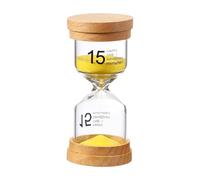 PATIKIL 15 Minute Sand Timer, Wooden Sand Watch High Glass Sandglass Timer for Living Room Kitchen Home Office Restaurant Decoration, Yellow